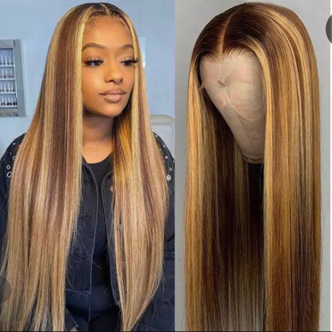 13*4 transparent lace highlighted frontal wig