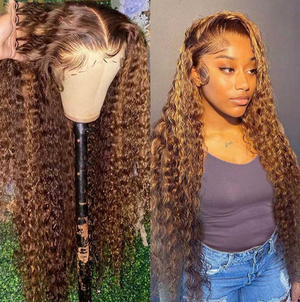13*4 28in highlighted deep wave frontal wig